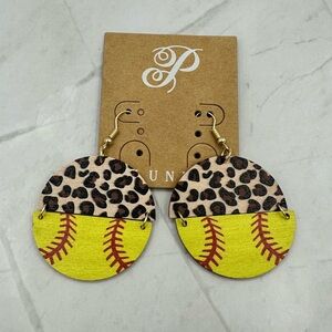 Softball Leopard Print Dangle Earrings Game Day Earrings Sports Mom Style
